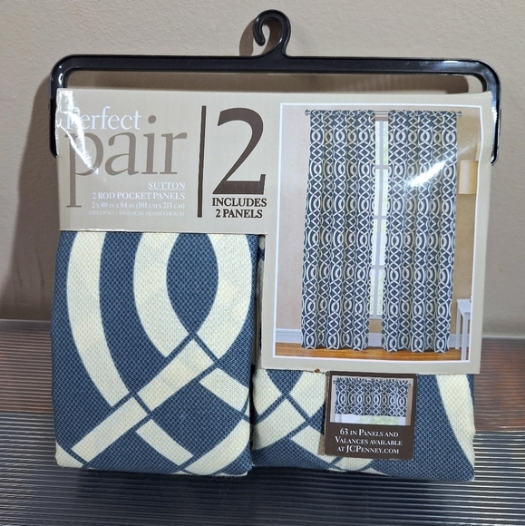 2 Rod Pocket Panels Trellis Style Sutton Ink Curtain Perfect Pair 40" X 84" - Picture 4 of 12